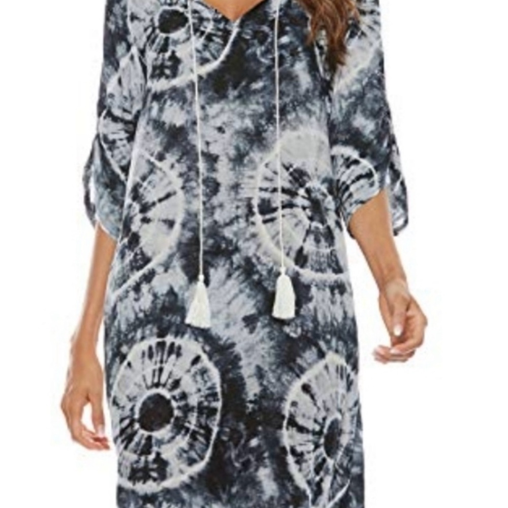 HalifeWomen's Black and White Tie-Dye Swim Cover-Up XL